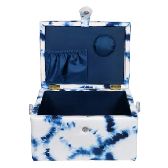 SINGER&reg; Large Blue & White Tie Dye Print Sewing Basket with Sewing Kit {8}