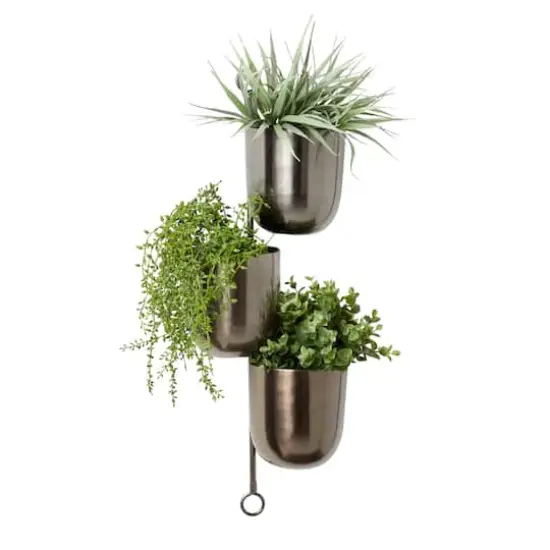 25" Dark Silver Metal Contemporary 3-Pot Hanging Planter {3}