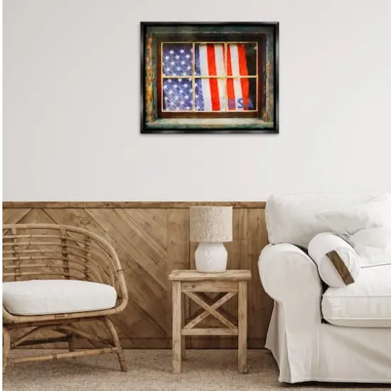 Stupell Industries Patriotic American Flag Rustic Window Festive Home Floater Framed Art Black {3}