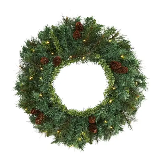 20" LED Mixed Pine & Pinecone Artificial Christmas Wreath {1}