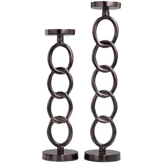 Dark Gray Metal Chain Link Geometric Candle Holder Set {3}