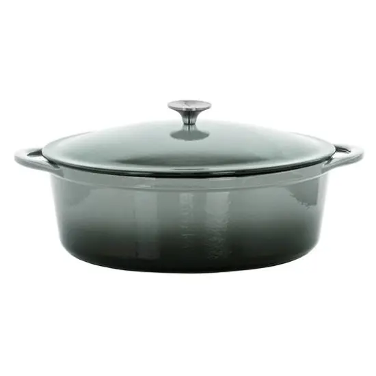 MegaChef 7qt. Gray Oval Enameled Cast Iron Casserole {1}