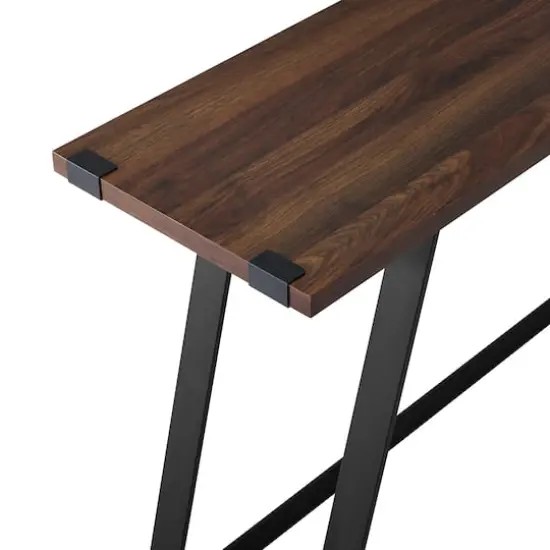 Walker Edison Dark Walnut Faux Wrap Modern Industrial Entry Table {7}