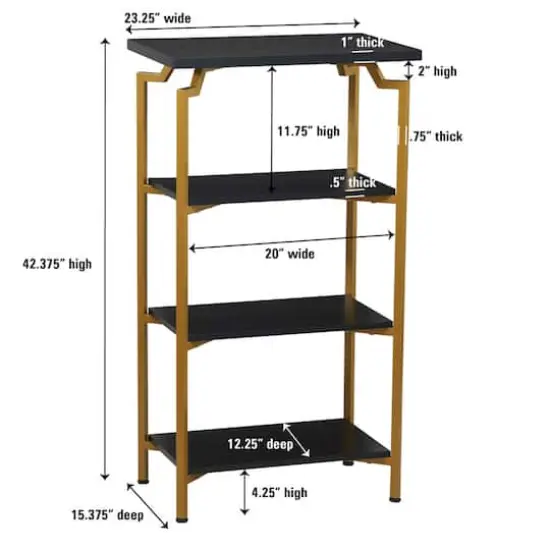 Household Essentials Crown 43" 4-Tier Bookshelf Black {5}