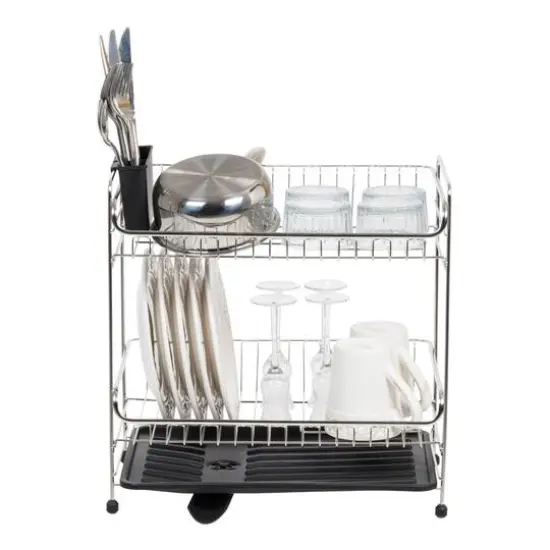 IRIS&reg; 15.75" Stainless Steel 2-Tier Dish Rack Black {12}