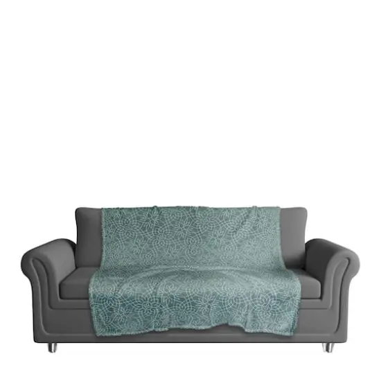 Teal Florals Coral Fleece Blanket {4}