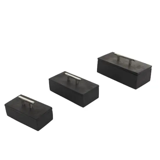 Black Marble Decorative Box with Silver Aluminum Bar Handles, 3ct. {7}