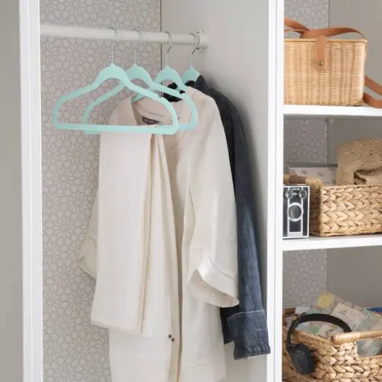 Simplify Super Slim Velvet Hangers with Gold Hook, 10ct. Pool Blue {3}