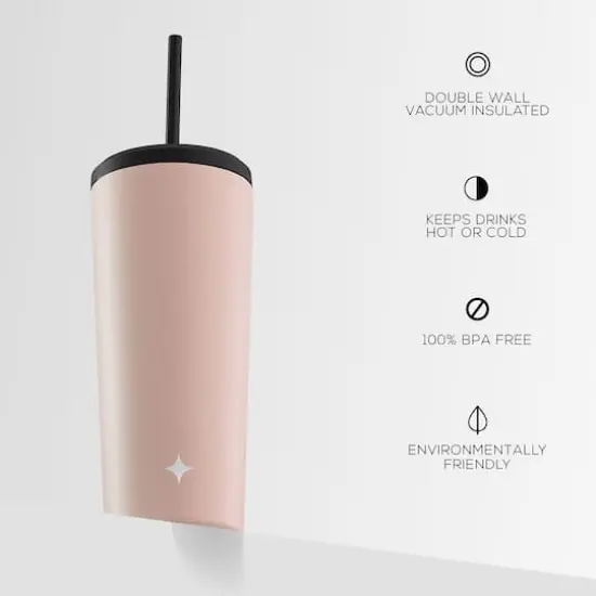 JoyJolt&reg; 20oz. Vacuum Insulated Tumbler with Flip Lid & Straw Pink {5}