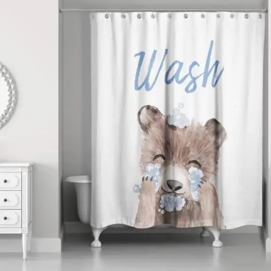 Bear Washing Face 71" x 74" Shower Curtain {1}