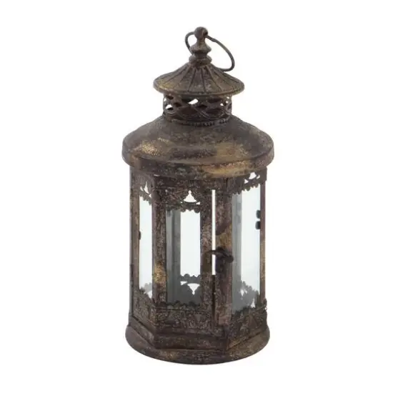 Brown Iron Rustic Candle Holder Lantern, 13" x 6" x 6" {3}