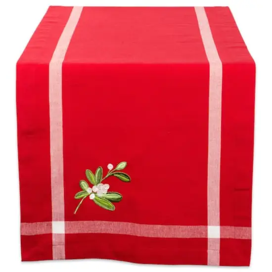 DII&reg; 72" Red Embroidered Mistletoe Corner with Border Table Runner {1}