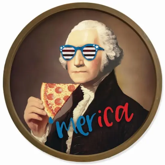 20" Round Pizza George Framed Print Brown {1}