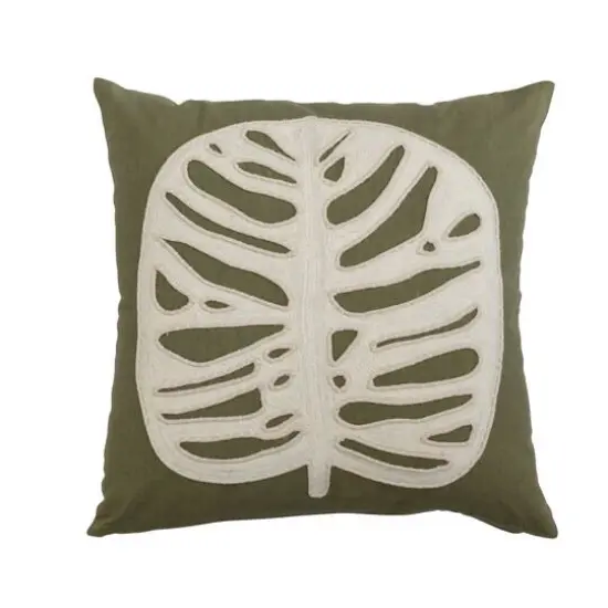 Hello Honey® Green & Cream Embroidered & Applique Leaf Pillow Cover {1}