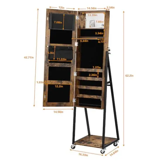NEX&trade; 5ft. Burnt Wood Brown Jewelry Armoire on Casters {3}