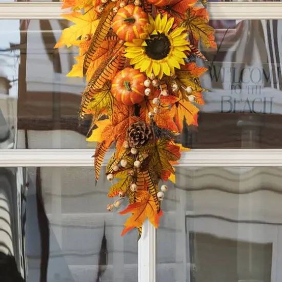 Glitzhome&reg; 26" Sunflower Pumpkin Leaf Swag {5}