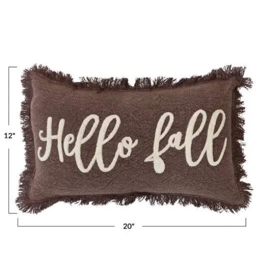 Hello Honey&reg; 20" x 12" Brown & Cream Hello Fall Stonewashed Cotton Tufted Lumbar Pillow with Fringe {5}