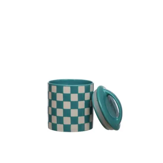 Checkered Ceramic Jar with Lid by Ashland&reg; Turquoise {3}