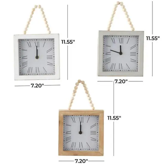 12" White Wood Wall Clock with Rope Strap Set {6}