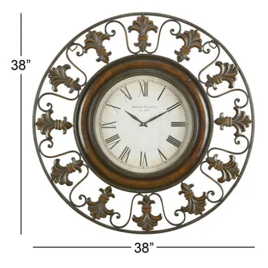Brown Antique Fleur De Lis Wall Clock {7}