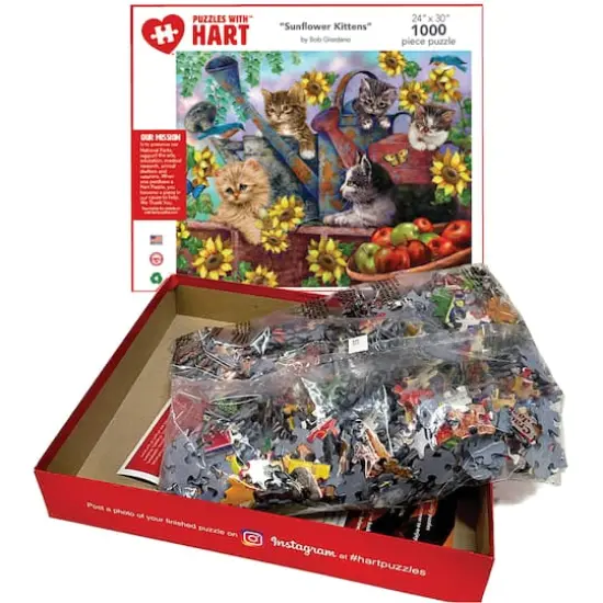 Hart Puzzles Sunflower Kittens by Bob Giordano 1,000 Piece Jigsaw Puzzle {4}