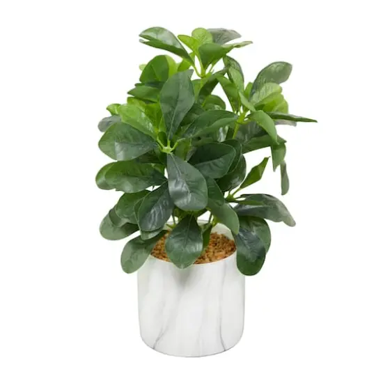 14" Green Eucalyptus Faux Foliage Artificial Plant with White Marble Pot {3}