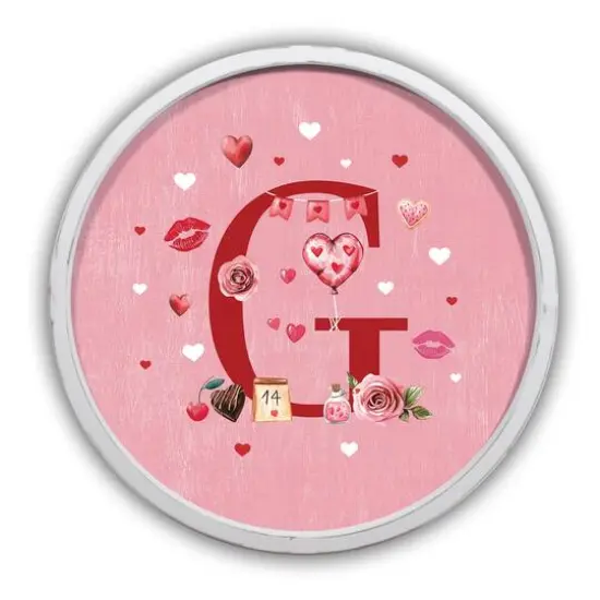 20" Valentine Things White Framed Round Monogram Print G {1}