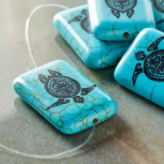 Turquoise Reconstituted Stone Turtle Print Rectangle Beads, 30mm by Bead Landing&trade; {3}