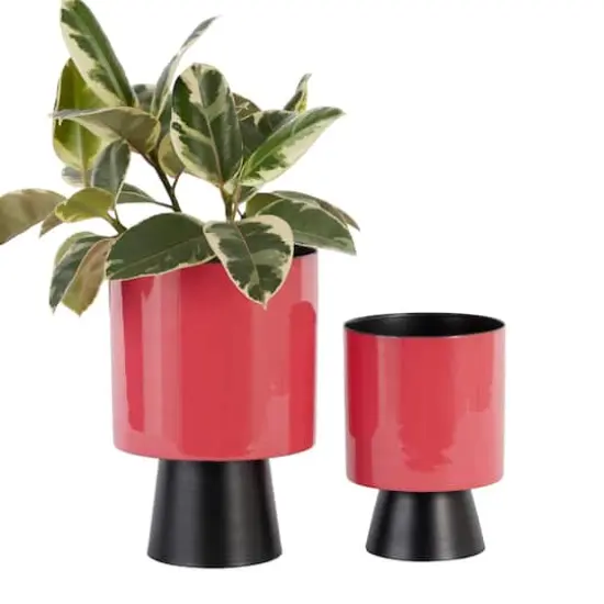Red & Black Metal Modern Planter Set {1}