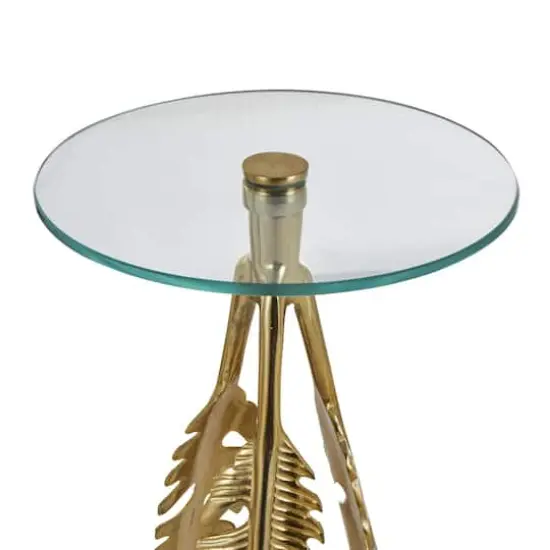 Gold Aluminum Metal Leaf Accent Table Set {5}