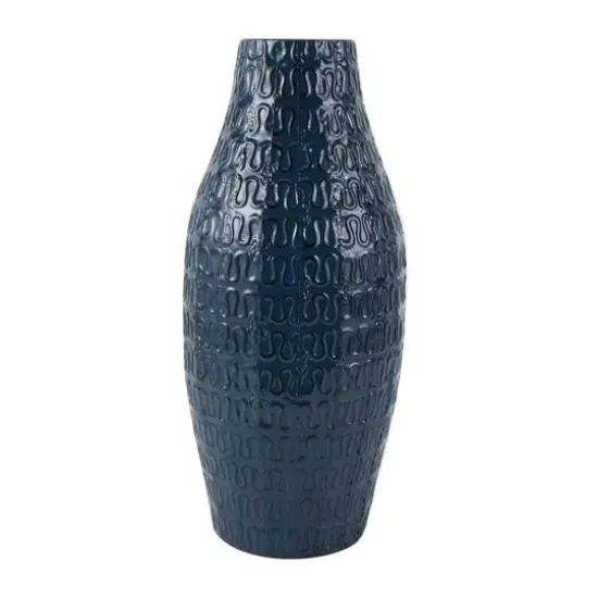 20" Dark Blue Metal Dimensional Textured Vase {1}