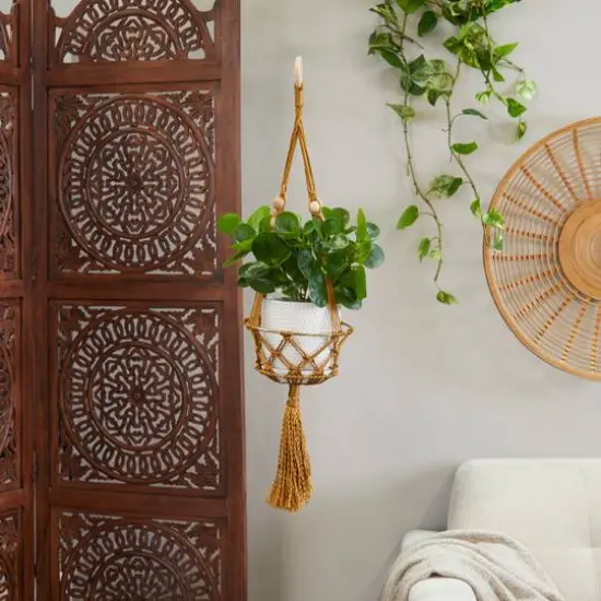 29" Brown Fabric Handmade Hanging Macrame Wall Planter {8}