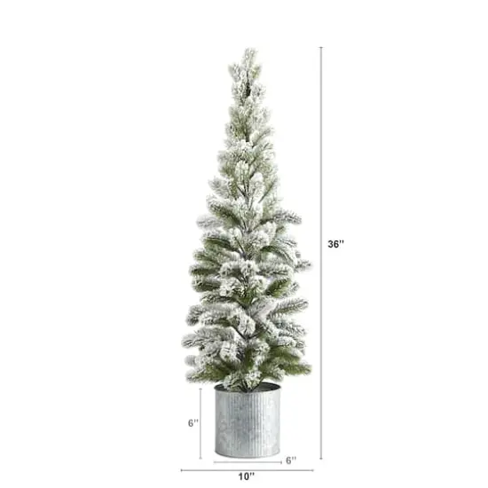 3ft. Unlit Flocked Pine Artificial Christmas Tree in Tin Planter {3}