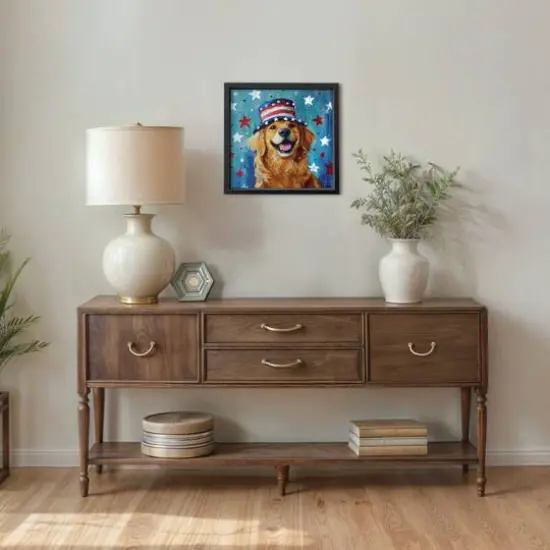 16" x 16" Patriotic Golden Retriever Framed Print Black Frame {6}