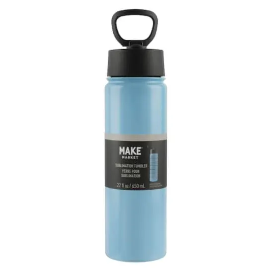 22oz. Stainless Steel Sublimation Water Bottle with Travel Lid by Make Market&reg; Light Blue {4}