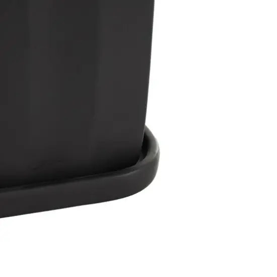 Black Square Wide Groove Textured Ceramic Planter Set {6}
