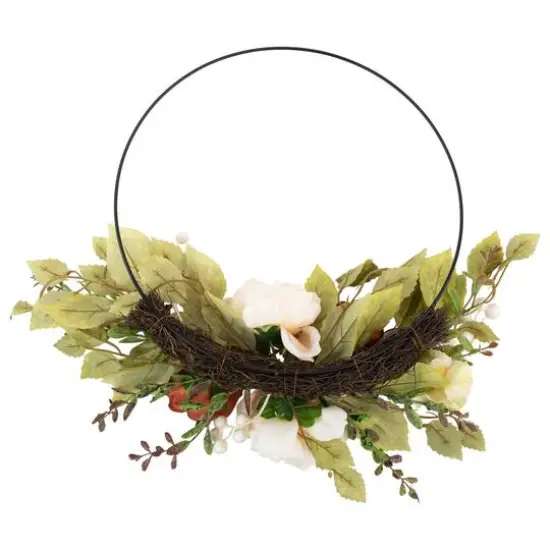 21" Autumn Harvest Artificial Floral Half Wreath with Fall Foliage {4}