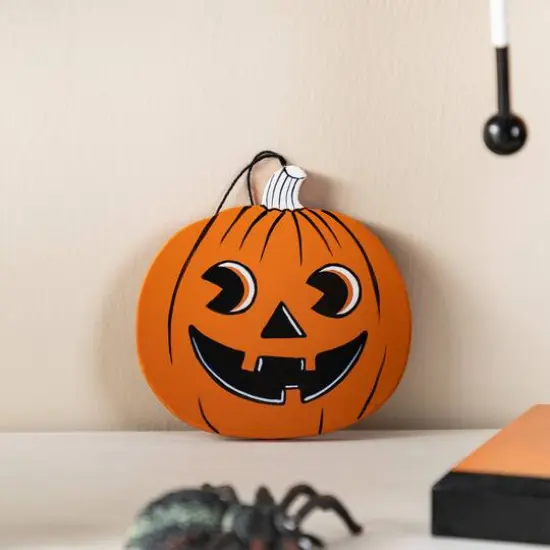 Glitzhome&reg; 18.5"H Halloween Wooden Black Cat Nutcracker with Pumpkin Ornament {7}