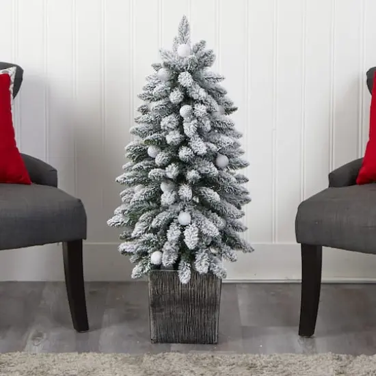 3ft. Pre-Lit Flocked Highland Fir Artificial Christmas Tree in Decorative Planter, Multicolor 20 LED Lights {9}