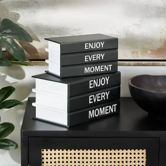 Enjoy Every Moment Canvas Storage Book Box Set Black {4}