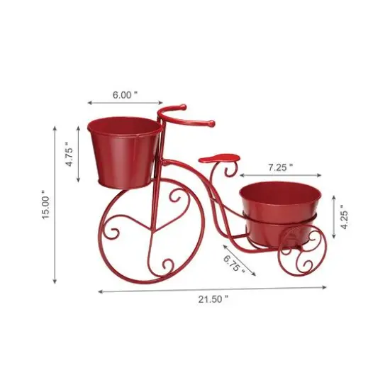 Glitzhome&reg; 21.5'' Red Metal Bicycle Plant Stand {7}