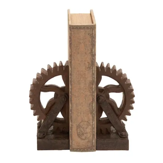 7" Brown Industrial Gear Bookends {1}