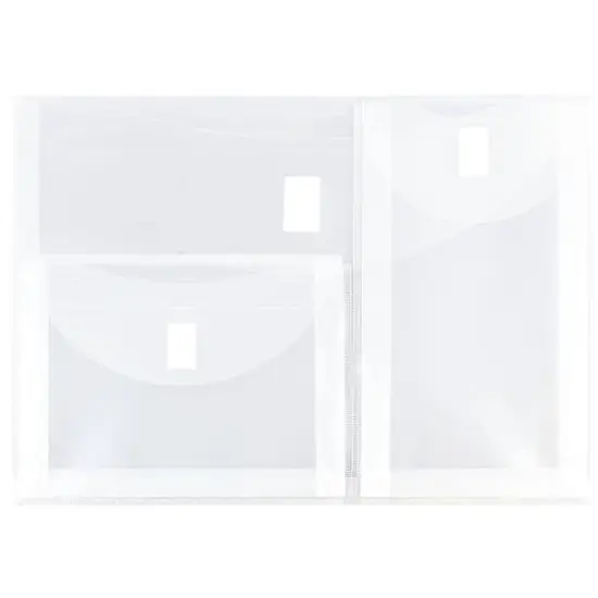 JAM Paper 9.75" x 13" Clear 3-Pocket Plastic Hook & Loop Closure Envelopes, 12ct. {1}