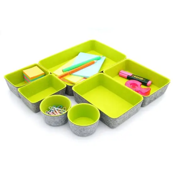 Welaxy 7 Piece Felt Round Cups & Trays Drawer Organizer Set Green {2}