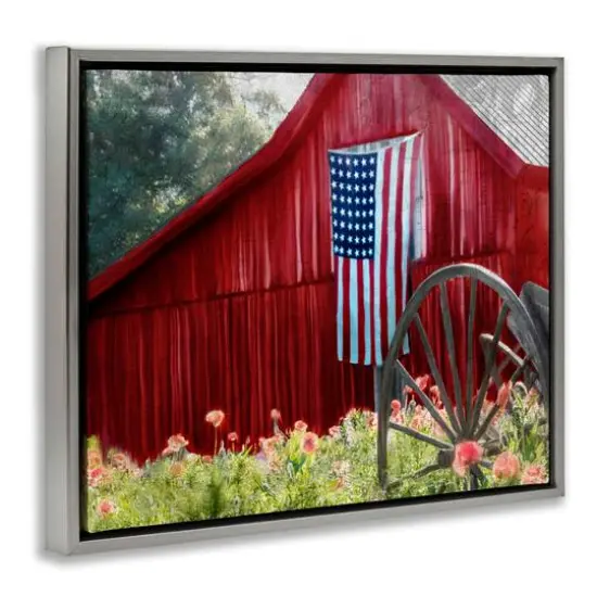 Stupell Industries Red Barn with American Flag Floater Framed Art Gray {4}