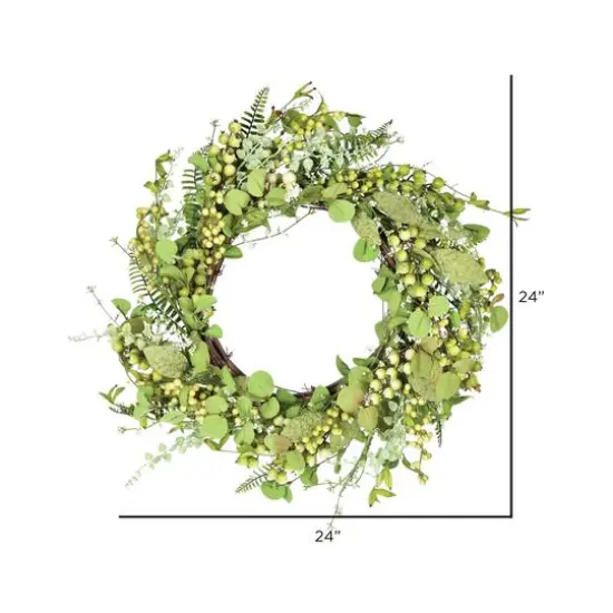 24" Green Fern Berry & Eucalyptus Wreath {3}