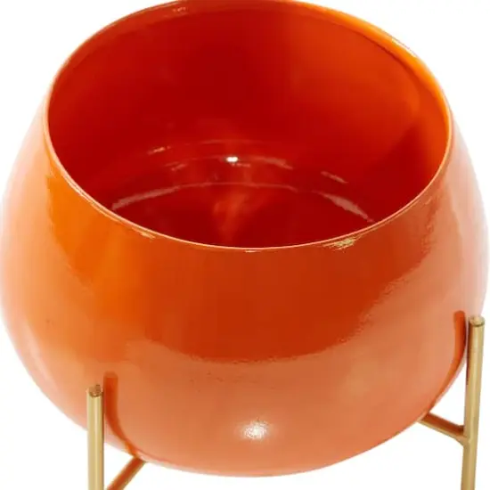 Metal Round Contemporary Planter Set Orange {3}
