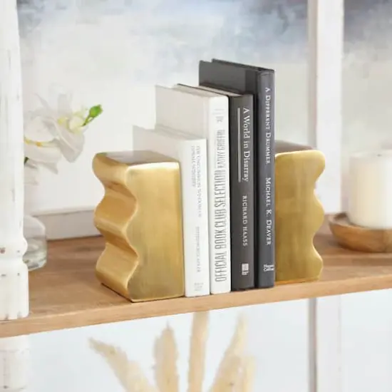6" Wave Aluminum Bookends Set Gold {3}