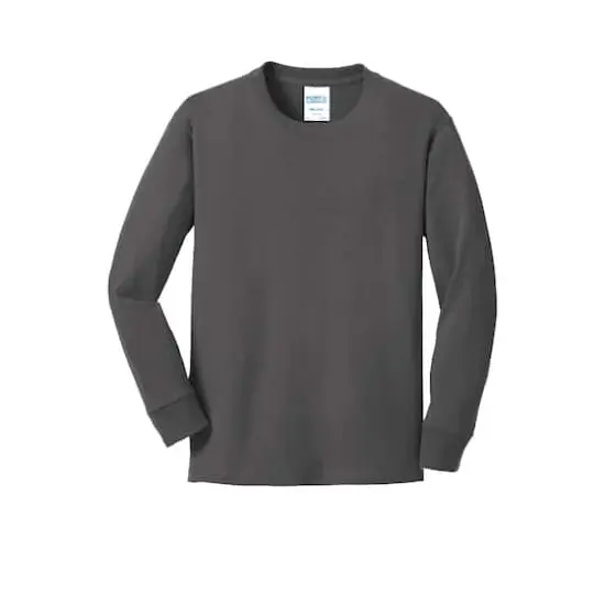 Port & Company&reg; Youth Long Sleeve Core Cotton T-Shirt Charcoal {1}