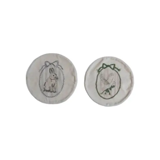 Hello Honey&reg; 16" Embroidered Rabbit & Dove Round Cotton Velvet Pillow Set {1}